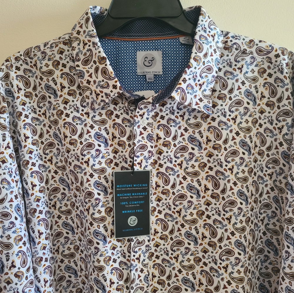 Men's Paisley Dress Shirt - White and Brown - 3XL - Picture 5 of 12